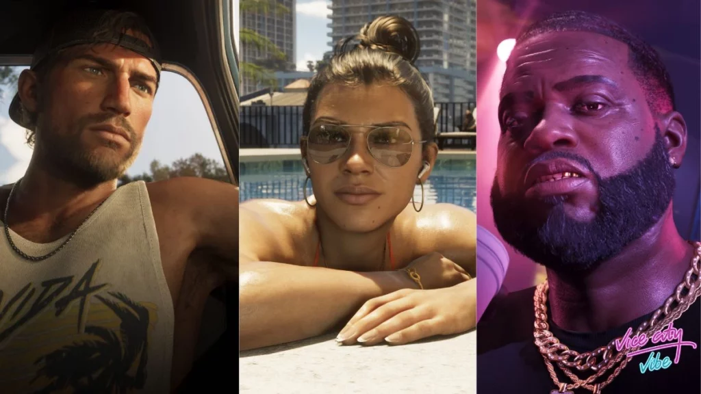 map Leonida GTA 6 - Lucia et Jason, nouveaux héros de Grand Theft Auto 6, dans des scènes de jeu révélant le cadre de Vice City et l'esthétique rétro-futuriste du jeu