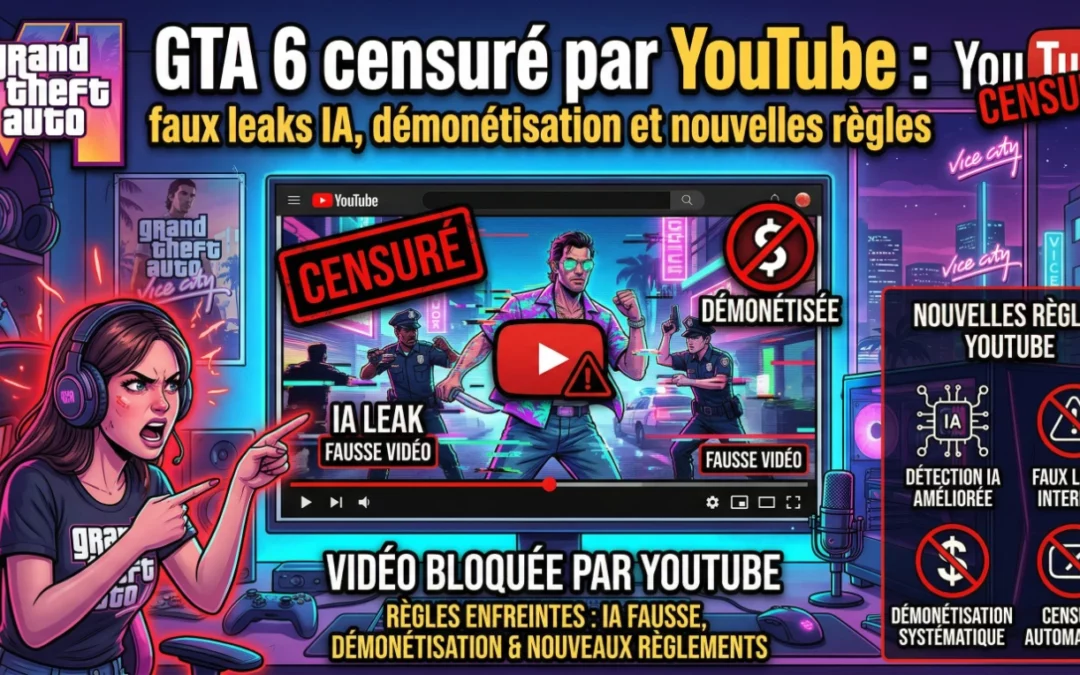 GTA 6 censuré par YouTube : faux leaks IA, démonétisation et nouvelles règles