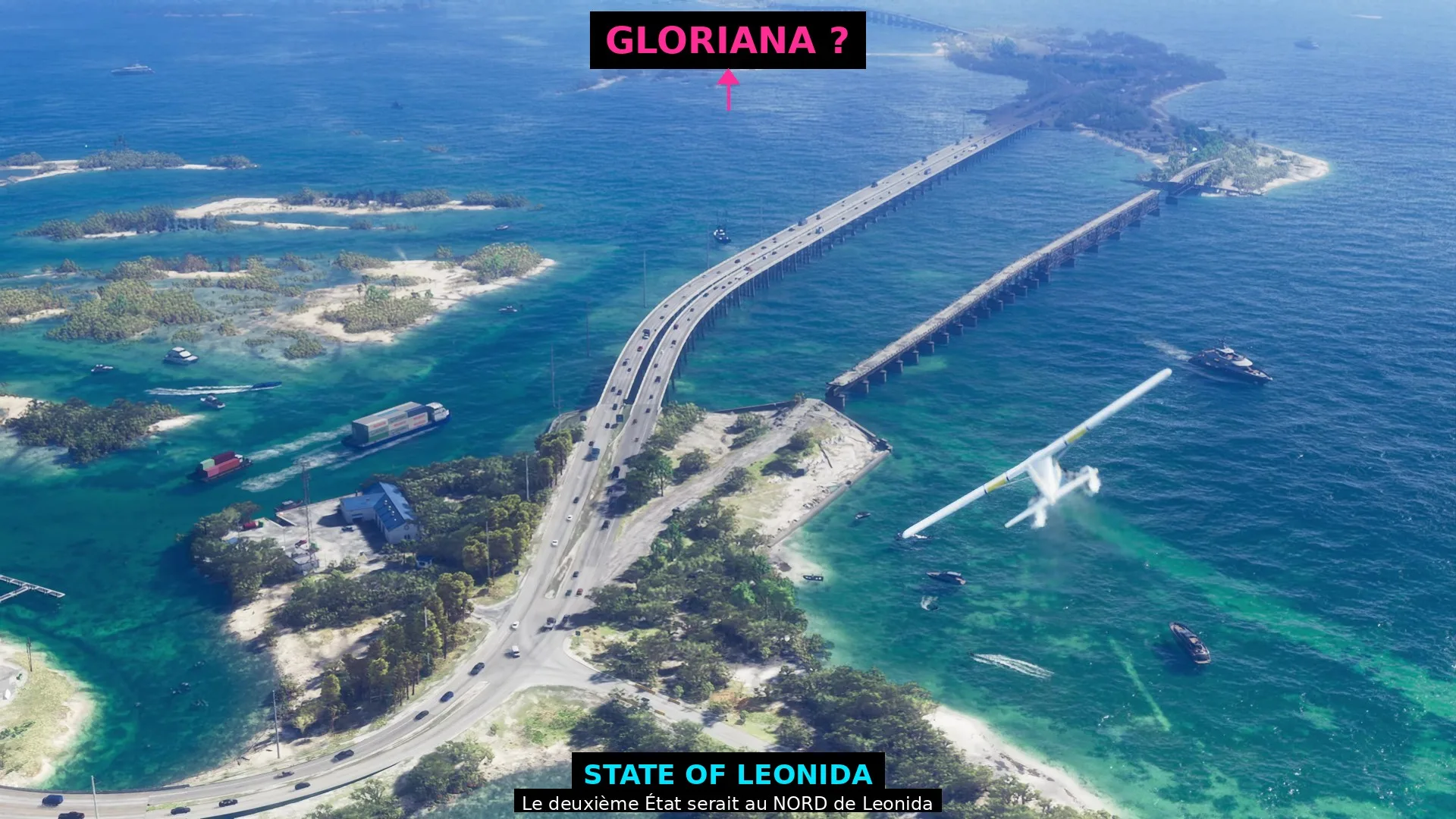Carte annotée de Leonida avec la frontière nord vers GTA 6 Gloriana