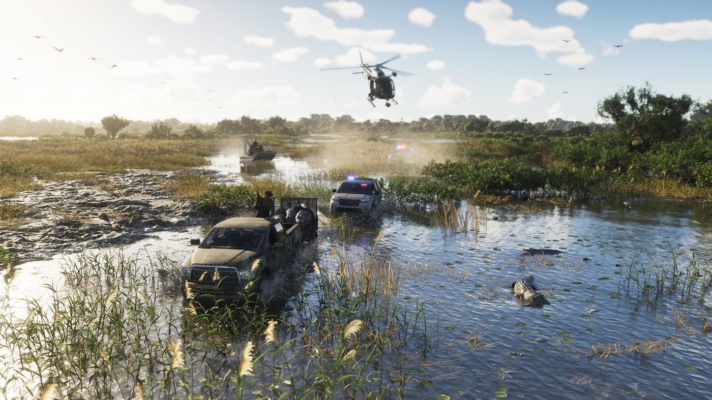 GTA 6 Grassrivers poursuite police dans les marais avec helicoptere