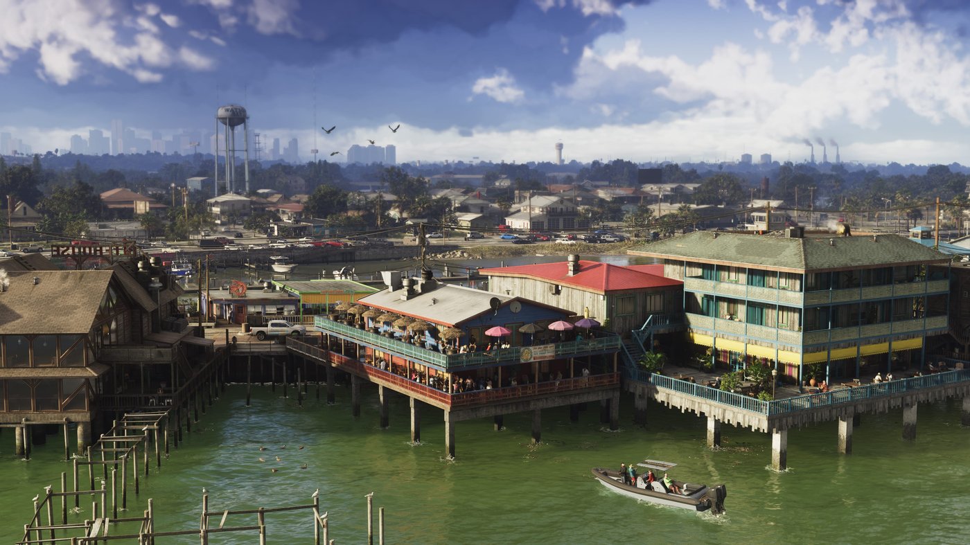 GTA 6 Grassrivers village sur pilotis au bord des marais de Leonida