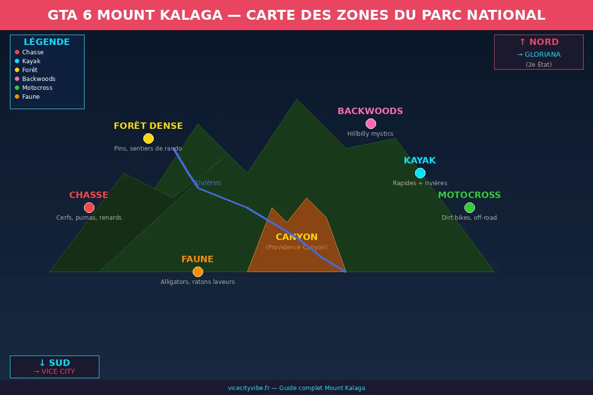 GTA 6 Mount Kalaga carte des zones du parc national de Leonida