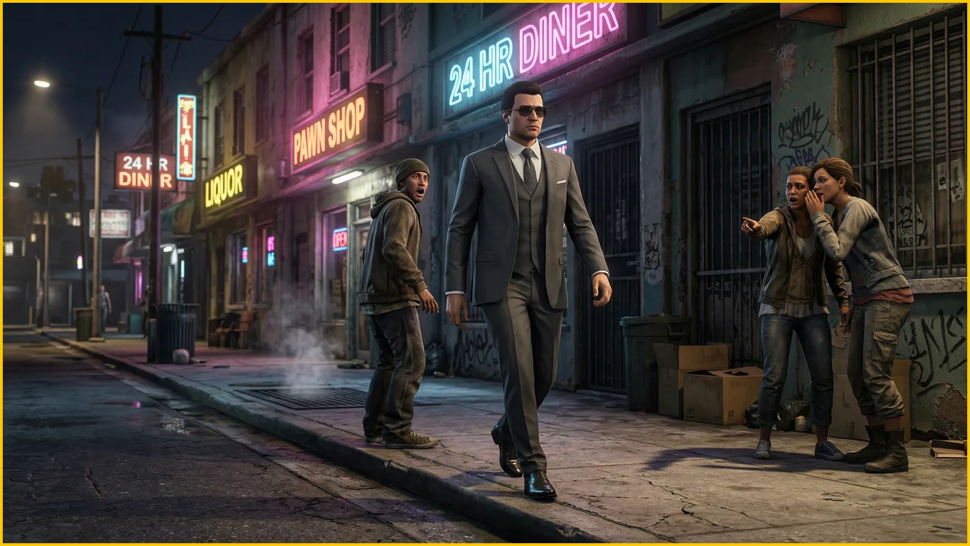 personnalisation GTA 6 PNJ réactions costume rue Vice City